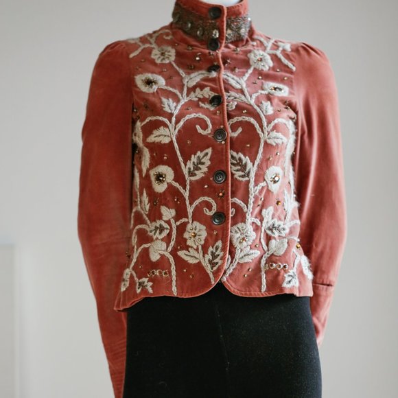 Velvet embroidered beaded Blazer Jacket - Picture 5 of 15